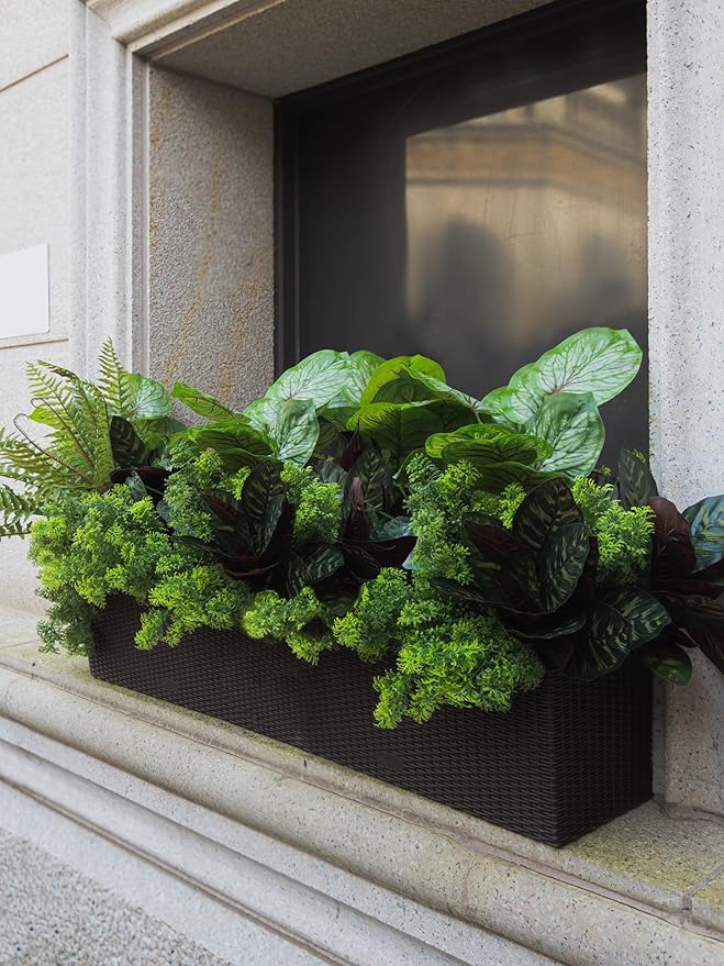 PARTY JOY 12 Bunches Fake Plants Outdoor, Fake Bushes UV Resistant Artificial Flowers Greenery Shrubs Faux Greenery for Outdoor Garden Patio Front Porch Yard Decor