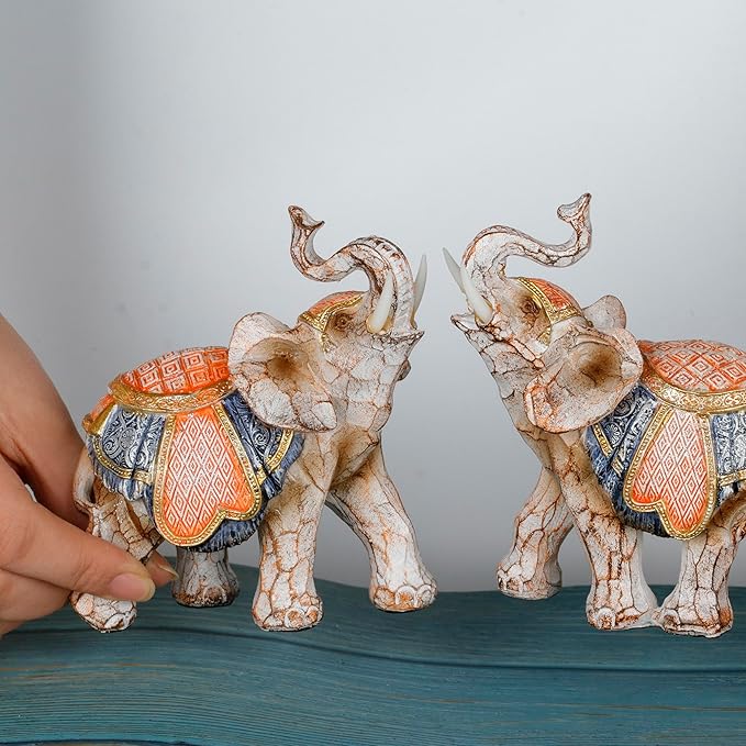 Modern Couple Elephant Decorative Statue - Home Decor Lucky Figurines for Living Room, Dining Table & Shelves - Wedding, Women's Decorations Sculptures - 5.5" L x 5" H