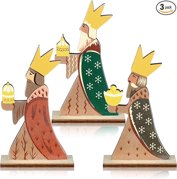 Barydat 3 Pcs Nativity Theme Decor Three Wise Men Christmas Table Decorations Wooden Centerpieces Epiphany Table Sign Christian Gifts Nativity Christmas Decoration for Indoor Home Xmas Holiday Party