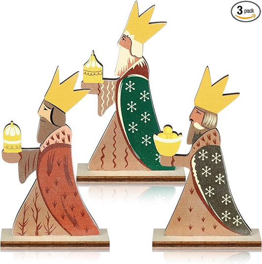 Barydat 3 Pcs Nativity Theme Decor Three Wise Men Christmas Table Decorations Wooden Centerpieces Epiphany Table Sign Christian Gifts Nativity Christmas Decoration for Indoor Home Xmas Holiday Party