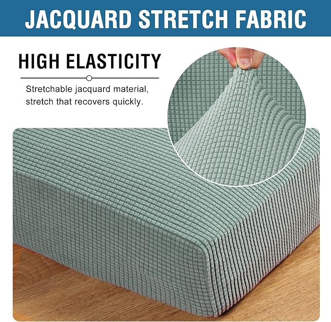 H.VERSAILTEX Super Stretch Individual Seat Cushion Covers Sofa Covers Couch Cushion Covers Slipcover Sets Thick Jacquard Textured Twill Fabric (3 Piece Sofa Cushion Covers, Sage)