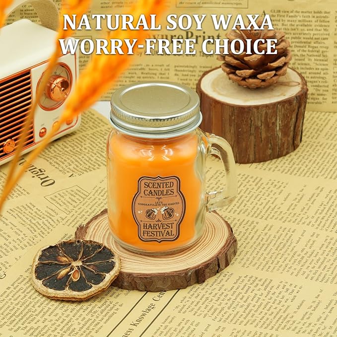 Harvest Festival Scented Candle - Pumpkin Spice & Apple Cinnamon in Glass Beer Mugs (2x120g) | Fall Home Fragrance & Seasonal Decor, Aromatherapy Candles Gifts for Men and Women