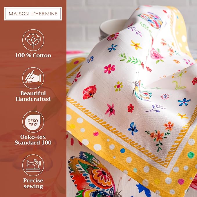 Maison d' Hermine Cloth Napkins Set of 4 100% Cotton Everyday Reusable Square Napkins Cloth Washable, Dinner, Party, Wedding, Restaurant, Spring/Summer (Happy Florals - Sweety, 20" x 20")