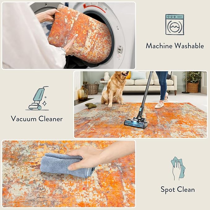 Lahome Modern Abstract Small 2x3 Rug - Washable Kitchen Rugs Non Slip Front Indoor Mat for Entry Bathroom, Contemporary Soft Throw Carpet for Entryway Bedside, Orange/Yellow