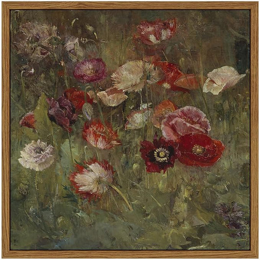 InSimSea Square Framed Canvas Wall Art, Flower Classical Floral Scenic Oil Painting Canvas Wall Art Prints, Desk Decor Artwork, Rustic Wall Decor for Bedroom Bathroom, Office 10"x10"