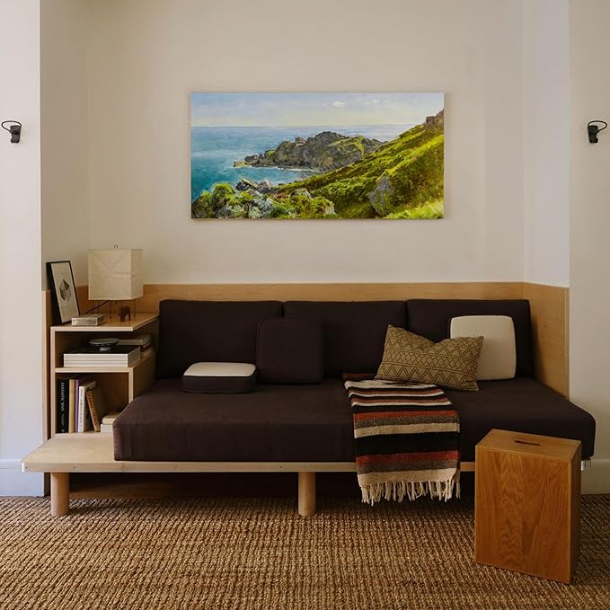 crmotu Coastal Large Wall Art, Nature Landscape Painting Canvas Prints, Meadow Coastline Vintage Decor Artwork, Mountain Sea Aesthetic Pictures Wall Decor Living Room Bedroom Bathroom 20"X40"