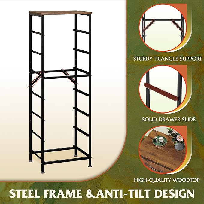 WLIVE Tall Dresser for Bedroom, 7 Drawer Dressers & Chests of Drawers, Fabric Dresser for Closet, Night Stand with Metal Frame, Storage Tower with Fabric Bins, Wood Top, Rustic Brown Wood Grain Print