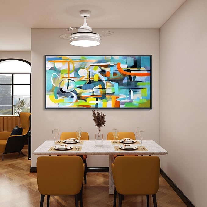 Mofutinpo Abstract Wall Art Framed Pictures for Living Room Wall art - Large Modern Abstract Canvas Wall Decoration-Colorful Wall Art-Teal And Blue Line Art - Graffiti Paintings for Bedroom 29×58IN