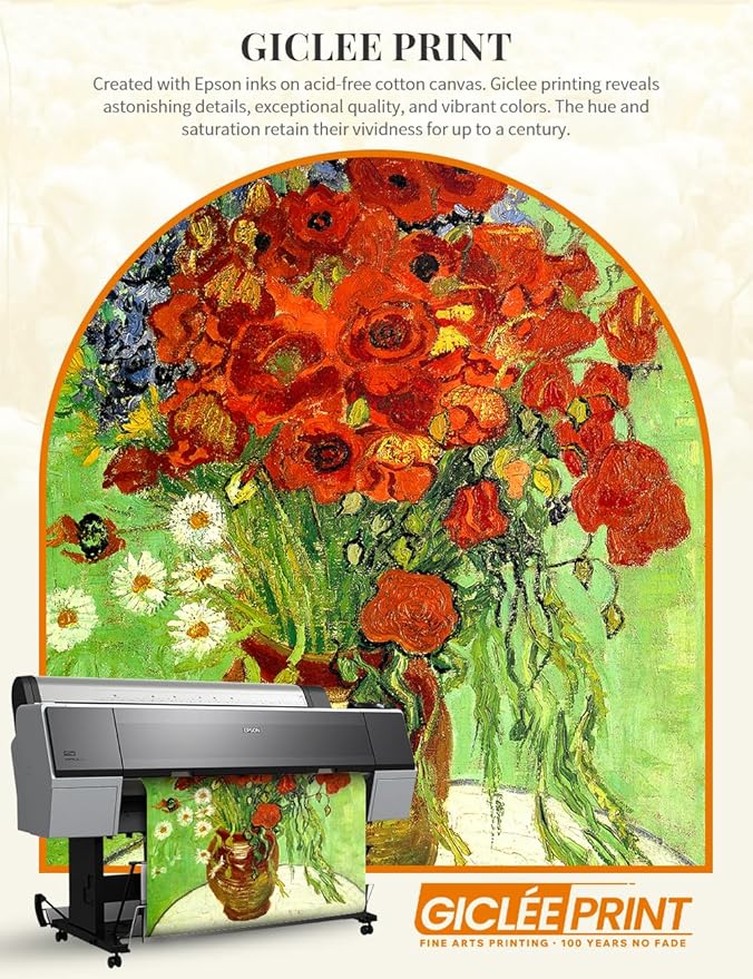 DECORARTS - Red Poppies and Daisies by Vincent Van Gogh. Giclee Print on Acid-Free Canvas in Gold Solid Wood Frame. Picture Size: 16x20, Total Size: 24.75x20.75, Made in USA