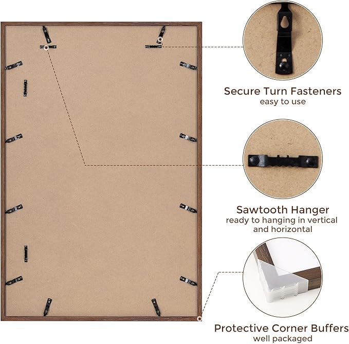 20x30 Picture Frame, Rustic Wood 20 x 30 Poster Frames for Wall, Oak Wood Picture Frames 20 by 30 with Real Glass, 20x30 Frame Matted for 16x24, Large Wooden Photo Frame 20x30 Inch, Walnut Color, 1 Pack