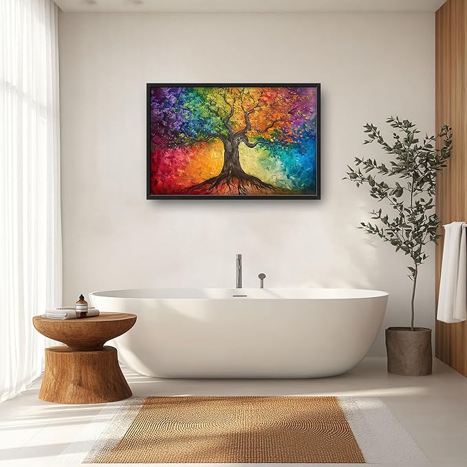 Colorful Tree Large Wall Art for Living Room Framed, Tree of Life Wall Decor Pictures, Canvas Print Painting, Aesthetic Artwork Bedroom Office Home Decor 36"x24"