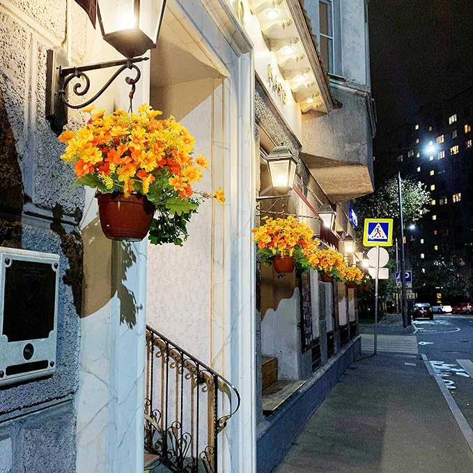 Uieke 24 Bundles Artificial Fall Flowers for Outdoors Fake Daisy Mums Flowers UV Resistant Autumn Flowers No Fade Indoor Outside Home Wedding Garden Porch Fall Décor (Orange Yellow)