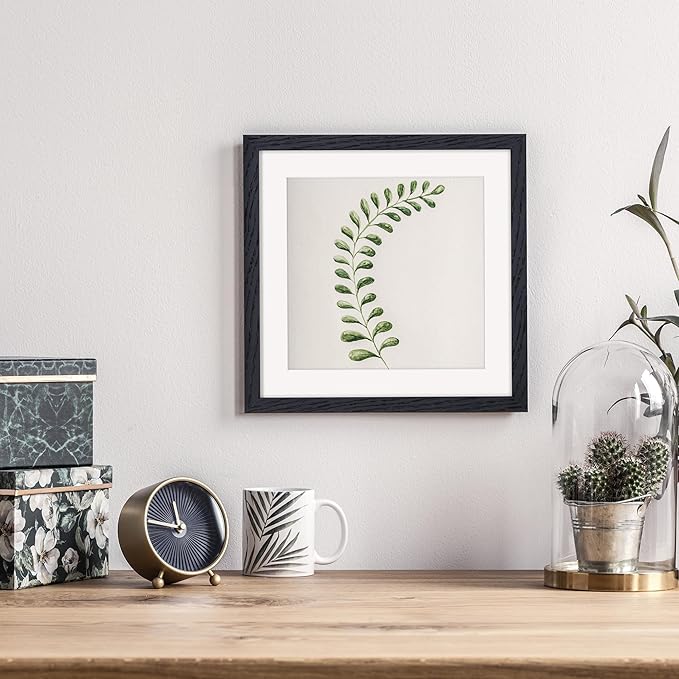 Fun Memories 10x10 Picture Frames, Square Frame 10 by 10 with Mat for 8 by 8, Rustic Oak Wood Frame 10"x10", 10 x 10 Wood Frame Set of 4, Minimalist 10x10 Photo Frames, Black Color