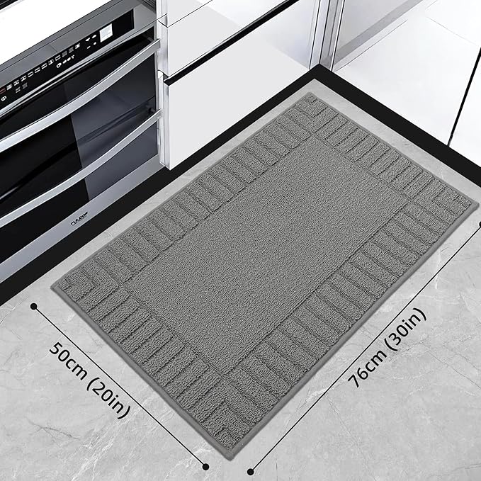 BEQHAUSE-Kitchen-Rugs-Washable-Kitchen-Mats-for-Floor Non-Slip Kitchen Mat Absorbent Kitchen Floor Mat with TPR Non Skid Backing,Grey,20”x30”