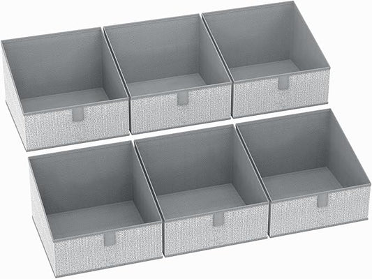 DIMJ Closet Storage Bins 6 Pack - Fabric Trapezoid Closet Organizer Bin, Foldable Storage Baskets for Shelves, Closet Shelf Organizer, Clothing Storage Box for Toys, Books, Towel, Clothes, Gray
