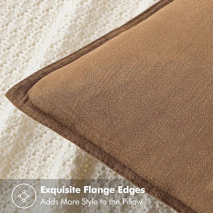 MIULEE Decorative Linen Pillow Covers 16x16 Inch Brown Boho Farmhouse Neutral Couch Throw Pillows for Bed Pack of 2 Accent Modern Pillowcase Sofa Livingroom Home Decor