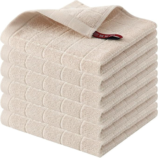 Homaxy 100% Cotton Terry Kitchen Dish Cloths, Ultra Soft and Absorbent Dish Towels for Kitchen, Suitable for Drying and Washing Dishes, 6 Pack, 12 x 12 Inches, Beige