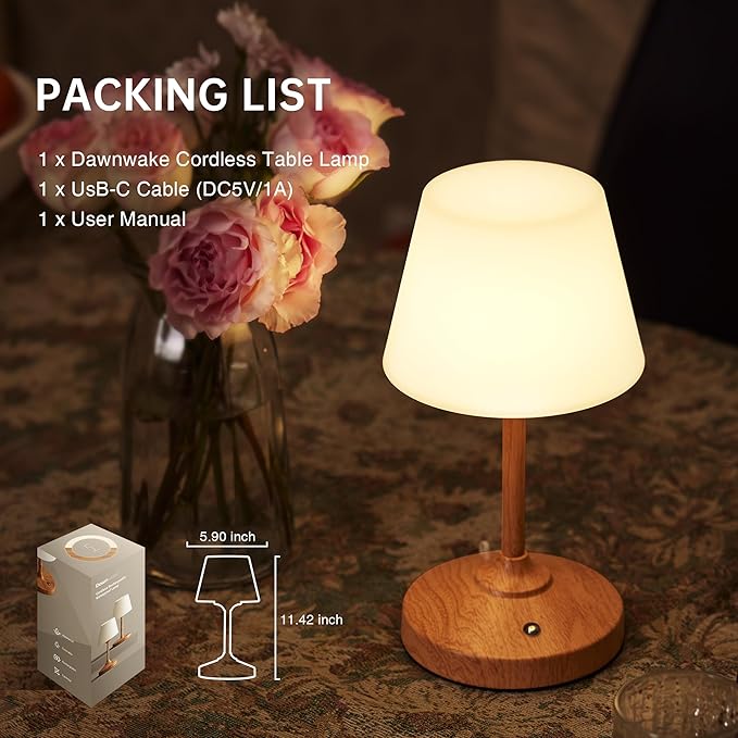 Table Lamp Cordless Battery Operated Lamp Waterproof,Desk Bedside Table Lamps for Bedroom, Outdoor Cordless Rechargeable Touch Lamps for Night Stands, 5000mAh LED Night Light for Living Room