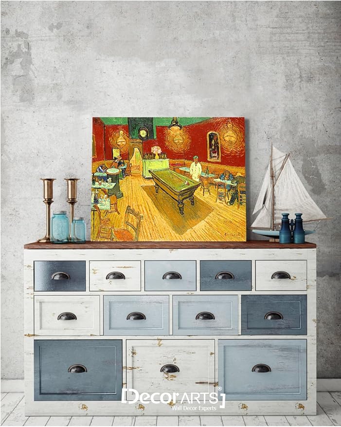 DECORARTS - The Night Cafe in the Place Lamartine in Arles, Vincent Van Gogh Art Reproduction. Giclee Canvas Prints Wall Art for Home Decor 20x16