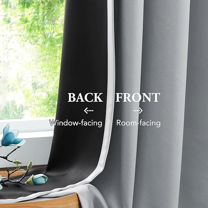 Beauoop Grey 100% Blackout Curtains 84 Inch Long 2 Panels for Bedroom Living Room Solid Room Darkening Thermal Insulated Soundproof Energy Saving Grommet Top Window Treatment Drapes,52x84 2 Set