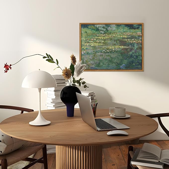 Framed Claude Monet Wall Art – Vintage Water Lilies Pond Painting Wall Decor, Impressionist Living Room Wall Art, Classic Aesthetic Canvas Prints for Bedroom Kitchen Bathroom – 10"x8"