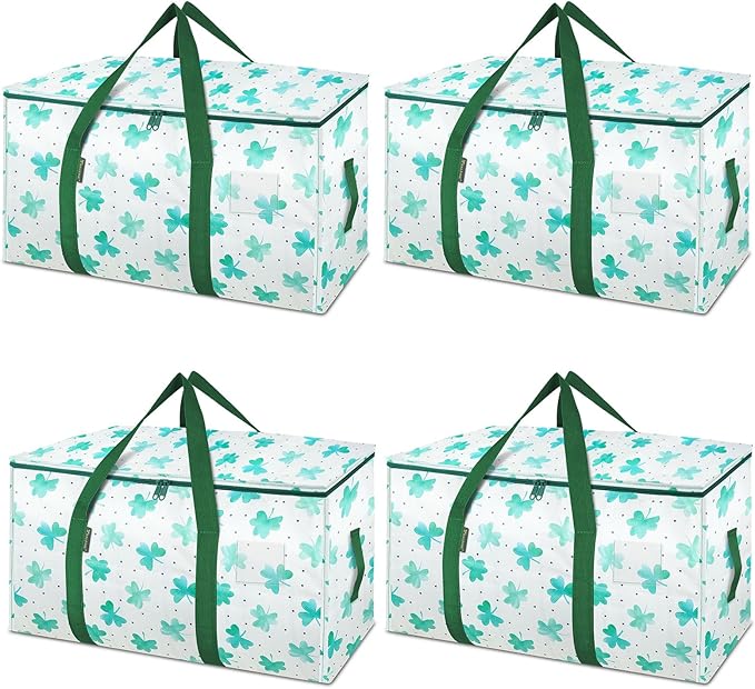 BALEINE 4-Pack Oversized Moving Bags with Reinforced Handles, Heavy-Duty Storage Tote for Clothes, Moving Supplies (Clover, 4-Pack)
