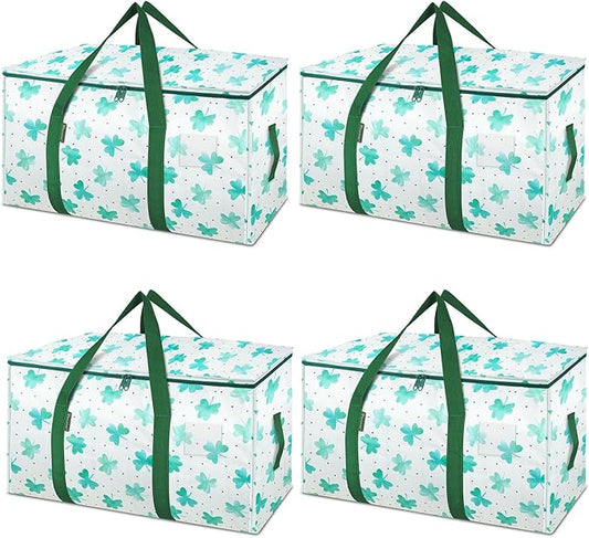 BALEINE 4-Pack Oversized Moving Bags with Reinforced Handles, Heavy-Duty Storage Tote for Clothes, Moving Supplies (Clover, 4-Pack)