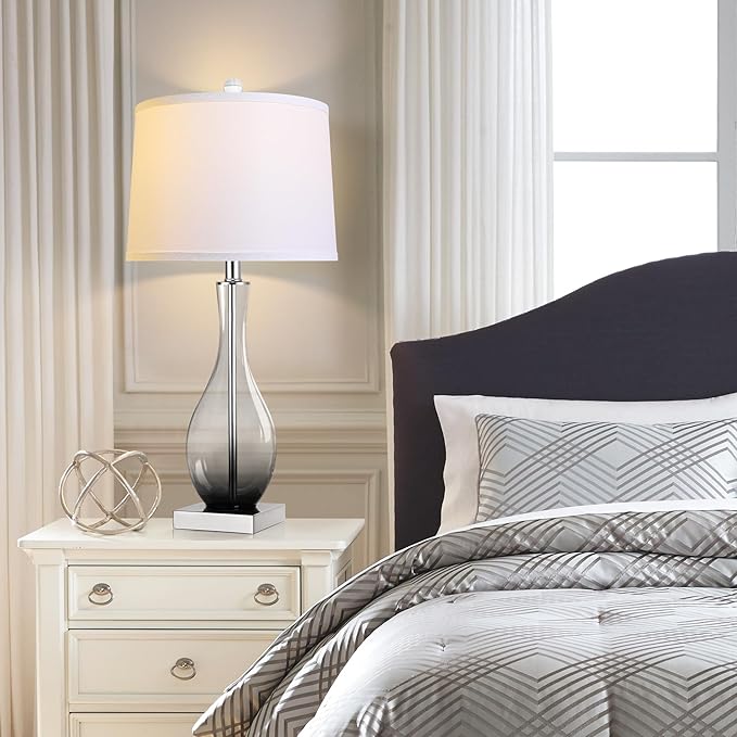 Table Lamps Set of 2 with Touch Control, 3-Way Dimmable Modern Glass Table lamp for Living Room with USB C and A Charging Ports， 27" Bedside Desk Lamps for Nightstand Decorations(LED Bulbs Included)