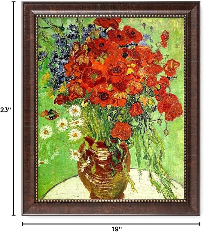 DECORARTS - Red Poppies and Daisies - Vincent Van Gogh Giclee Prints w/Antique Brown Frame for Wall Decor. Picture Size: 16x20, Total Size w/Frame: 19x23