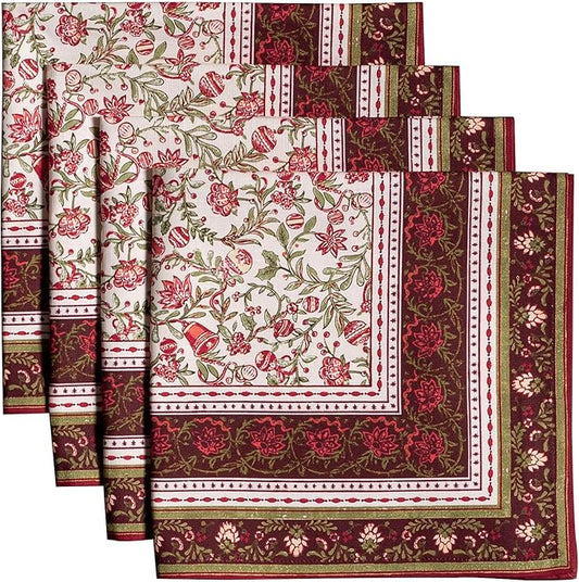 Maison d' Hermine Cloth Napkins Set of 4 100% Cotton Everyday Reusable Square Napkins Cloth Washable, Dinner, Party, Wedding, Restaurant (Reveillon Au Jardin, 20" x 20")