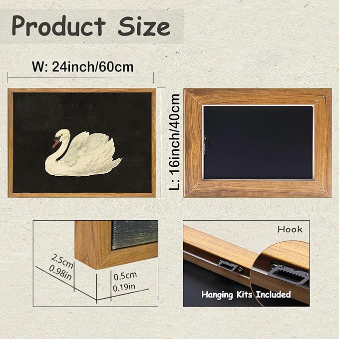 KBKBART Framed Canvas Wall Art for Living Room Bedroom Decor, Vintage Antique Swan Watercolor Canvas Painting, Rustic Bathroom Decor, Classical Swan Vintage Wall Art (16"x24")