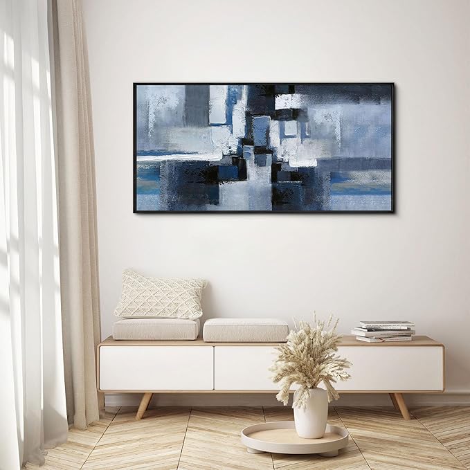 KLAKLA Large Abstracr Wall Art - Blue and Black Canvas Picture for Living Room Office Wall Decor Bedroom Art Framed Artwork Modern Wall Decoration 40x20 Inches