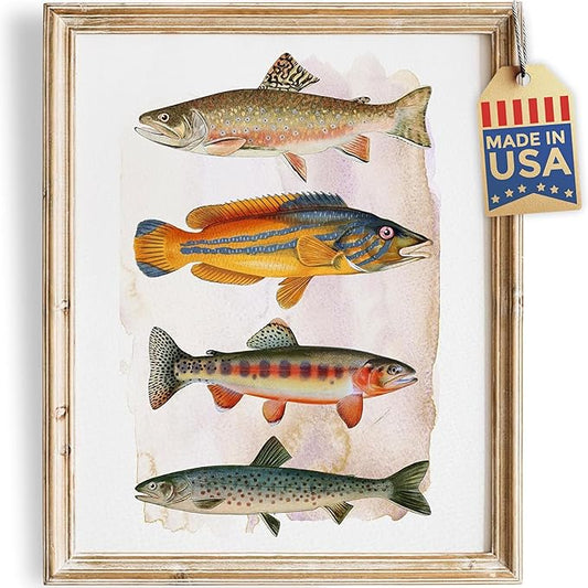 Vintage Fish Art Print - Unframed - 11 x 14 | Vintage Dcor | Farmhouse Dcor | Bathroom Dcor Wall Art | Kitchen Wall Dcor | Kitchen Wall Art