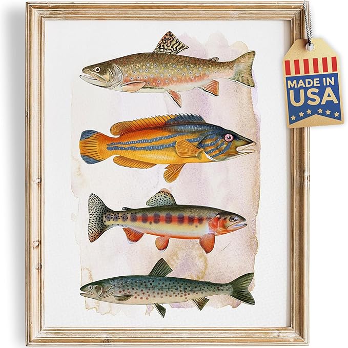 Vintage Fish Art Print - Unframed - 8x10 | Vintage Dcor | Farmhouse Dcor | Bathroom Dcor Wall Art | Kitchen Wall Dcor | Kitchen Wall Art