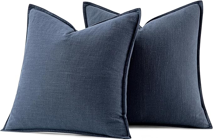 MIULEE Decorative Linen Euro Sham Pillow Covers 24x24 Indigo Blue Boho Farmhouse Neutral Couch Throw Pillows for Bed Pack of 2 Accent Coastal Modern Pillowcase Summer Sofa Livingroom Home Decor