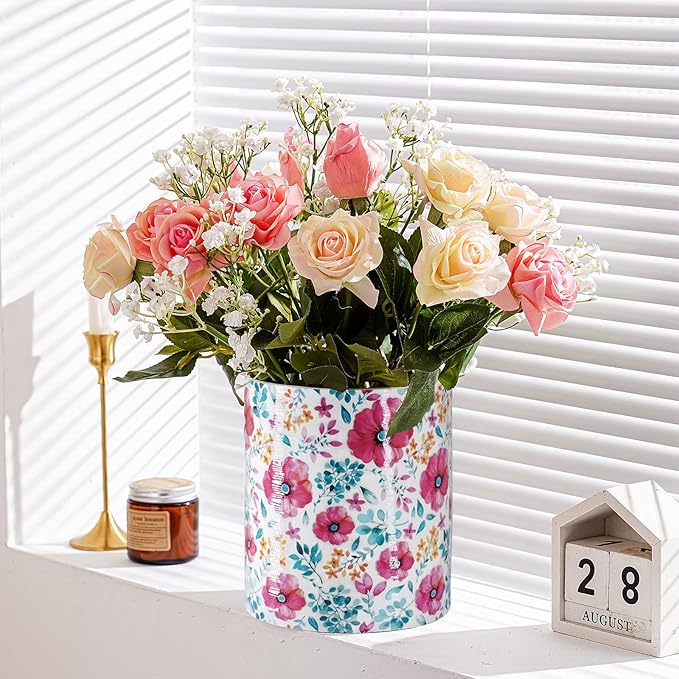 Kitchen Utensil Holder,7.2″Extra Large Stable Pattern Ceramic Utensil Crock,Utensil Organizer for Countertop,Kitchen Decor,Utensil Holder for Housewarming,Wedding Gift (Purple Red)