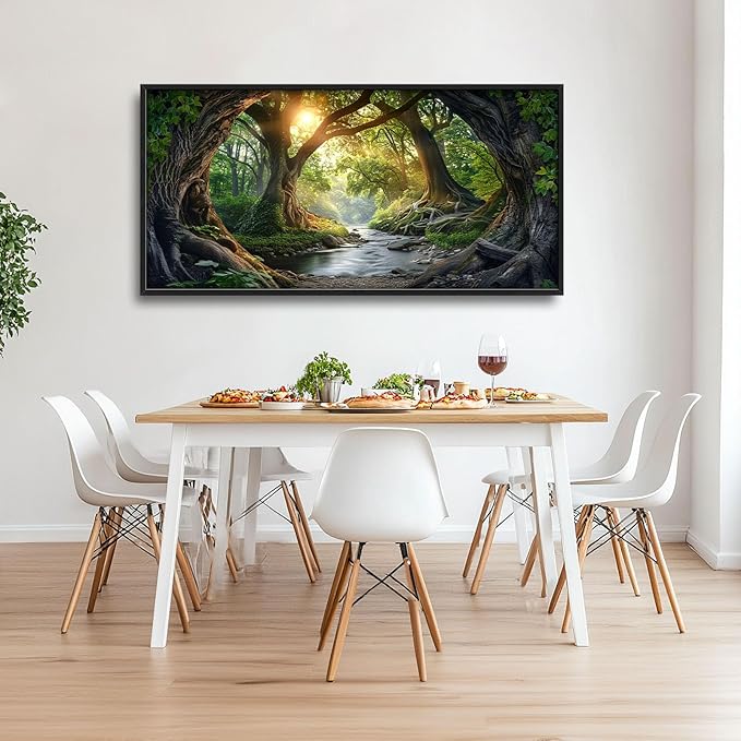 Rainforest Large Framed Wall Art Oversized Forest Tree of Life Landscape Sunrise Pictures Nature Scenery Wall Decor Canvas Print Painting Aesthetic Modern Artwork for Living Room Bedroom Office Bathroom Home Decor 60L"x30W"