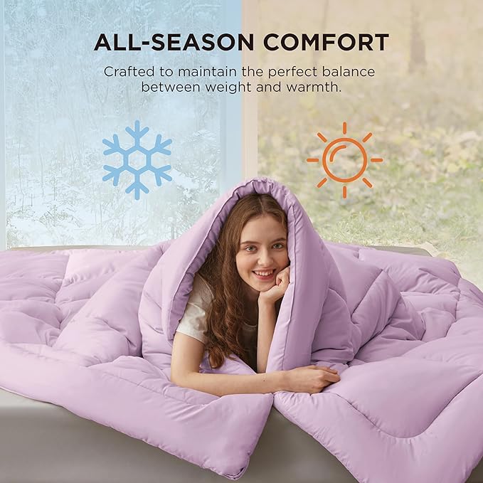 Bedsure Comforter Duvet Insert - Quilted Comforters Twin Size, All Season Duvet, GentleSoft Down Alternative Bedding, with 8 Tabs, Gifts for Women/Men, Light Purple, Twin 88 x 68 Inches