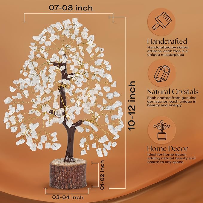 Clear Quartz Gemstone Tree with Chakra Pendants, Crystal Tree, Home Decor, Birthday Gifts for Women, Bonsai Trees for Positive Energy, Crystals & Healing Stones, Office Desk Accessories 10-12"