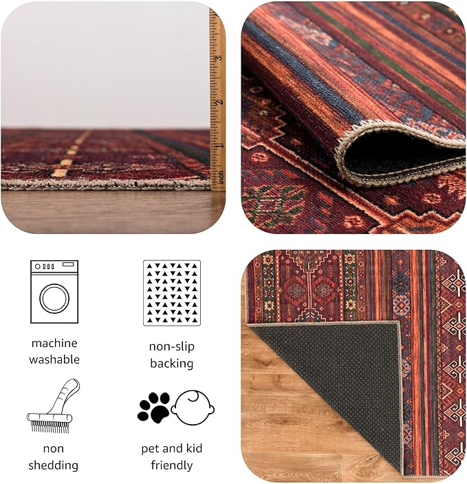 Keen Home Design 9x12 Rug - Machine Washable Area Rug with Non-Slip Backing, Ideal for Living Room, Dining Room, Bedroom - Vintage, Easy Clean, Durable, Low Pile Rug - (9' x 12')