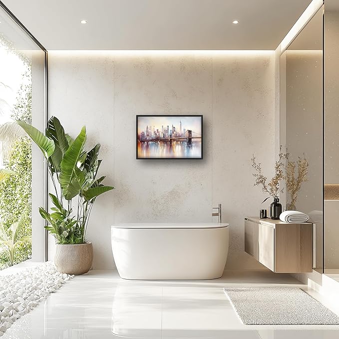 Olivine Large Wall Art, Brooklyn Bridge Pictures Wall Decor, New York Cityscape Canvas Prints Painting, Framed Artwork for Bathroom Bedroom Living Room Office Home Decoration 36"x24"