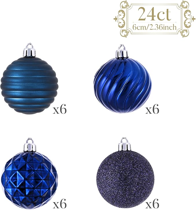 Valery Madelyn Christmas Ornaments Tree Decorations Set for Fall Halloween, 24ct Navy Blue Shatterproof Ball Ornaments, 2.36" Hanging Ornament Bulk for Xmas Holiday Party Decor