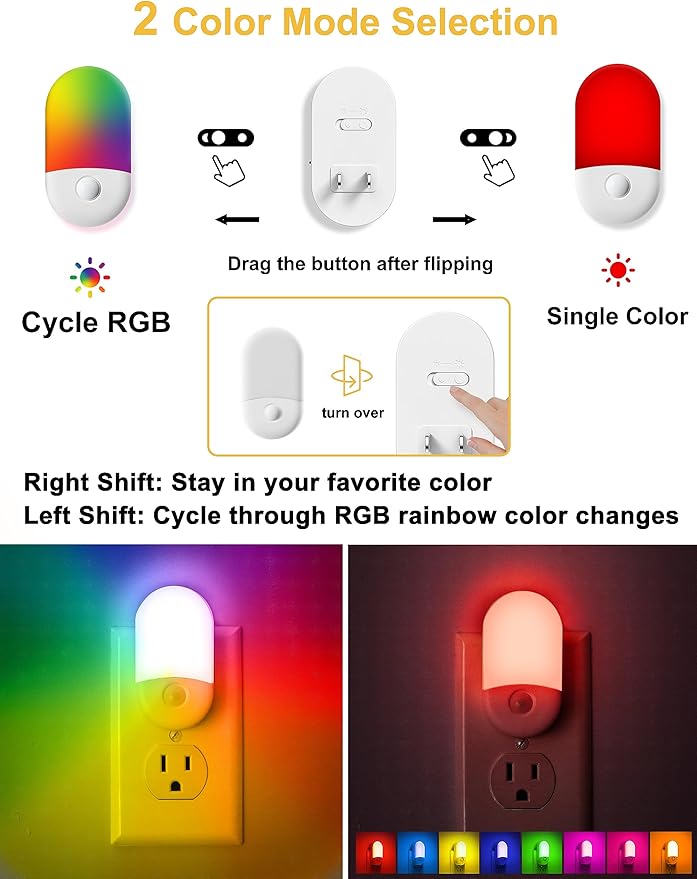 LOHAS Night Light for Kids [2 Pack], 8-Color Changing Night Lights Plug into Wall, RGB LED Nightlights, Nightlight with Light Sensor, Cute Night Light for Bathroom Decor, Children Room, Kids Gift