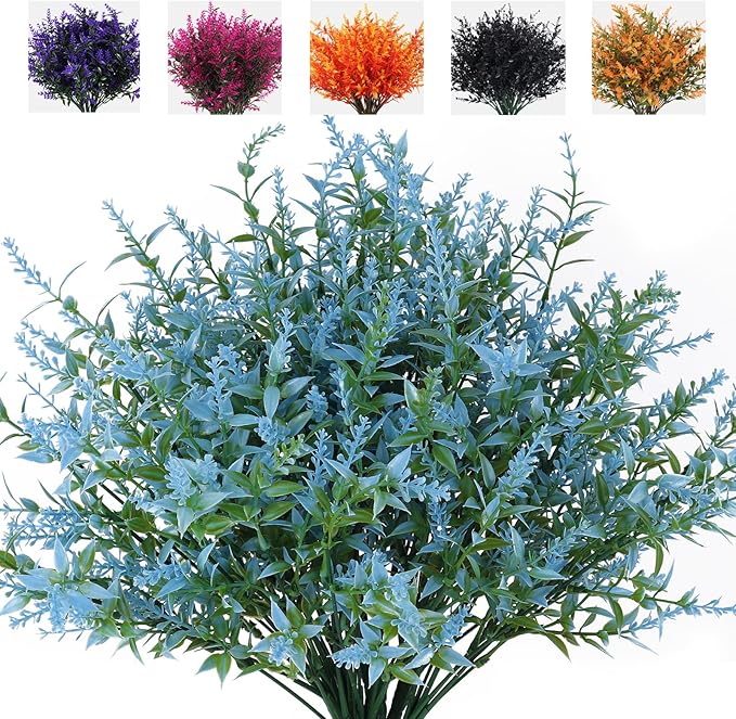 RECUTMS Blue Artificial Flowers for Outdoor Artificial Plants & Flowers for Outside Fake Outdoor Plants Faux UV Resistant Flower Plastic Shrubs Indoor Outside Hanging Decorations(Blue)