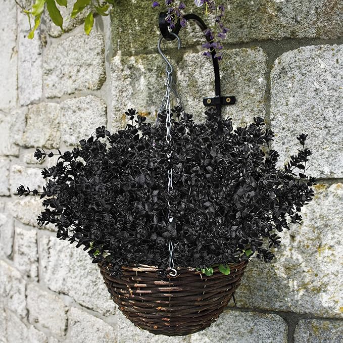 AmyHomie 20 Bundles Black Eucalyptus Artificial Flowers for Outdoor UV Resistant Faux Flowers No Fade Fake Plastic Plants Garden Porch Window Box Decorating