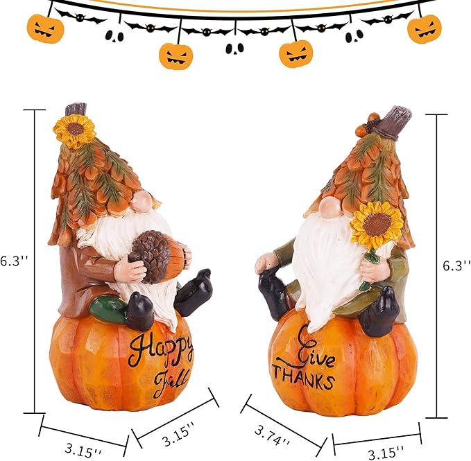 Topadorn Fall Gnomes Decor for Yard Outdoor Set of 2 with Pumpkin and Sunflower- for Thanksgiving and Halloween Home Garden Decorations