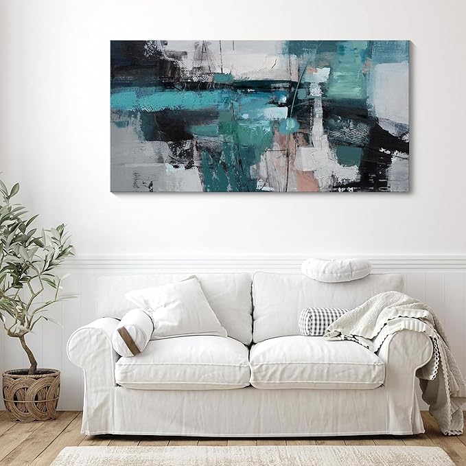 Large Elegant and Modern Painting Wall Art Abstract Picture for Living Room Gray Background Home Bedroom Decoration Green Framed Artwork Decor 24X48IN
