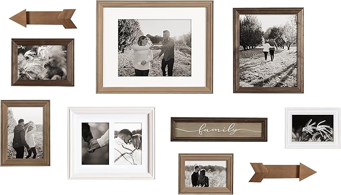 Kate and Laurel Bordeaux Expressions Wall Decor Collection, Set of 10, Industrial Farmhouse Finishes, Assorted Size Frames and Decorative Wall Accents