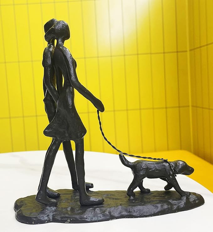 Couple and Dog Cast Iron Sculpture, Romantic Couple Love Metal Art Decor, Family Love Statue, Dog Lover Gifts for Couple