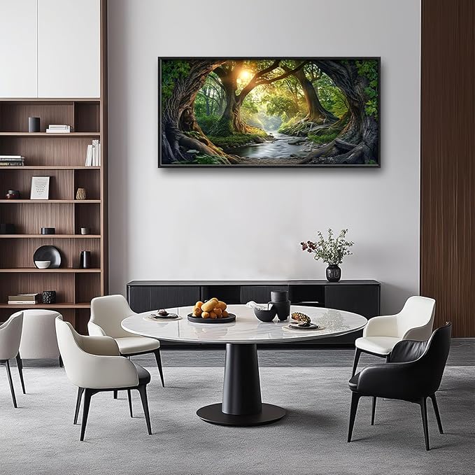 Rainforest Large Framed Wall Art Oversized Forest Tree of Life Landscape Sunrise Pictures Nature Scenery Wall Decor Canvas Print Painting Aesthetic Modern Artwork for Living Room Bedroom Office Bathroom Home Decor 60L"x30W"